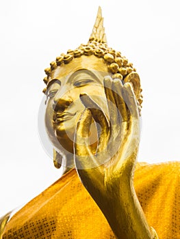 Hand of golden Buddha Statue in buddhist temple, Uthaithani, Thailand