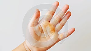 Hand with golden paint on palm facing viewer photo