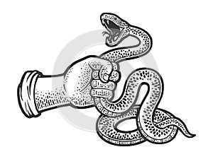 hand grabbed the attacking snake sketch vector
