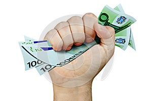 Hand Grabbing Money Euro Isolated