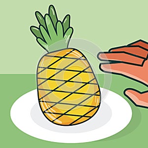 Hand grabbing pineapple