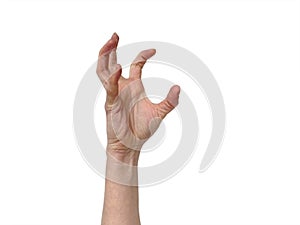 Hand in grabbing position isolated
