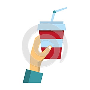 Hand grabbing soda cup with straw