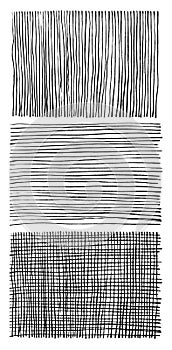 Hand graphics, horizontal and vertical lines drawn with brush and ink. Vector black and white image. It can be useful for designin