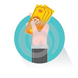 Hand grasp catch money Dollar business vector