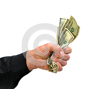 Hand grasping hold of money photo