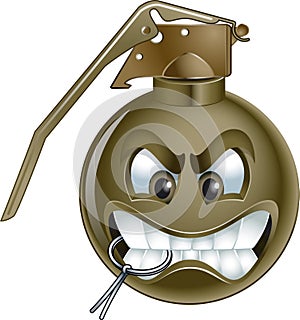 Hand grenade cartoon with pin in mouth