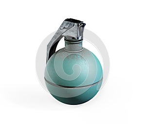 Hand grenade on a white background as an unexploded bomb object with a pin as a vintage explosive device icon isolated 3d render