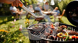 The Hand Grilling Meat.AI generated image photo