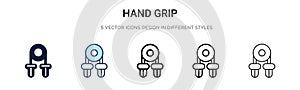 Hand grip icon in filled, thin line, outline and stroke style. Vector illustration of two colored and black hand grip vector icons