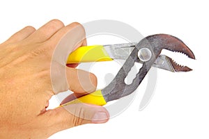 Hand with groove pliers isolated on a white