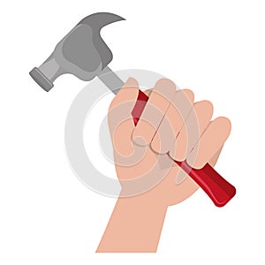 hand with hammer tool