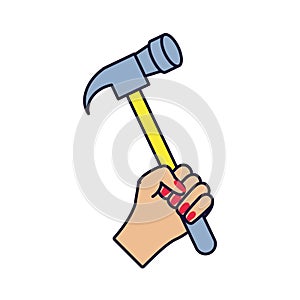 hand with hammer tool isolated icon