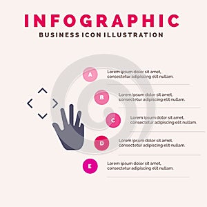 Hand, Hand Cursor, Up, Croup Solid Icon Infographics 5 Steps Presentation Background