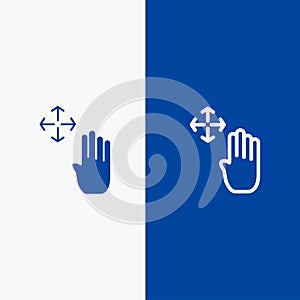 Hand, Hand Cursor, Up, Hold Line and Glyph Solid icon Blue banner Line and Glyph Solid icon Blue banner