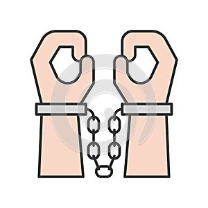 Hand with handcuffs, police related icon editable stroke