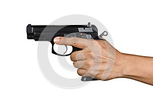 A hand with handgun single left hand