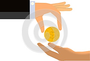 Hand Handing Coin To The Limp Hand of Another Person (Isolated) photo