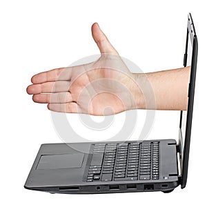 Hand Handshaking Deal Screen Notebook