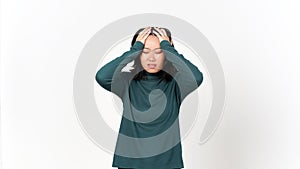 Hand on Head for Headache Gesture or Head Pain Of Beautiful Asian Woman Isolated On White Background