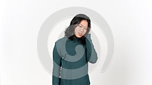 Hand on Head for Headache Gesture or Head Pain Of Beautiful Asian Woman Isolated On White Background