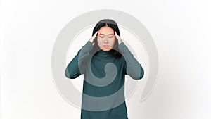 Hand on Head for Headache Gesture or Head Pain Of Beautiful Asian Woman Isolated On White Background