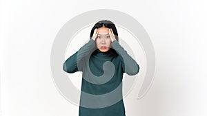 Hand on Head for Headache Gesture or Head Pain Of Beautiful Asian Woman Isolated On White Background