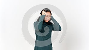 Hand on Head for Headache Gesture or Head Pain Of Beautiful Asian Woman Isolated On White Background