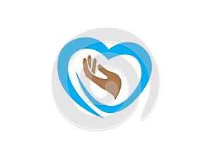 Hand and heart caring human health for logo design illustration vector