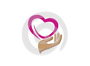 Hand and heart caring human health for logo design illustration vector