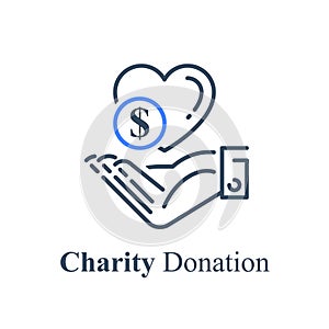 Hand and heart, charity fund concept, financial help
