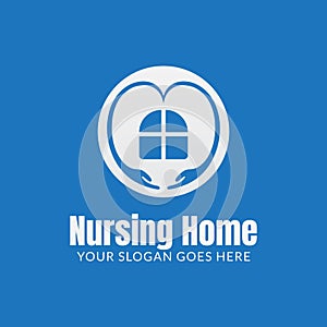 Hand heart hugging window illustration suitable for nursing home logo