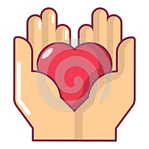 Hand heart icon, cartoon style