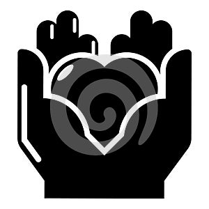 Hand heart icon, simple black style