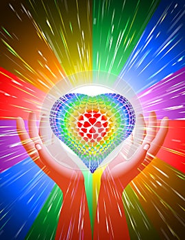 Hand Heart Light Beam Magic Power Love Background Rainbow LGBT