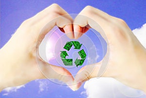 Hand heart and recycle sign