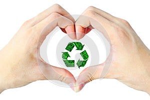 Hand heart and recycle sign