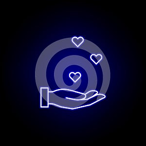 hand hearts friendship outline blue neon icon. Elements of friendship line icon. Signs, symbols and vectors can be used for web,