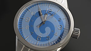 The hand-held close-up, the movement of the second hand of the clock, shows the time. 4k 3d animation