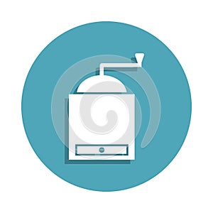 hand-held coffee grinder icon in badge style. One of kitchen tools collection icon can be used for UI, UX