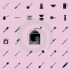 hand-held coffee grinder icon. Detailed set of kitchen tools icons. Premium quality graphic design sign. One of the collection ico