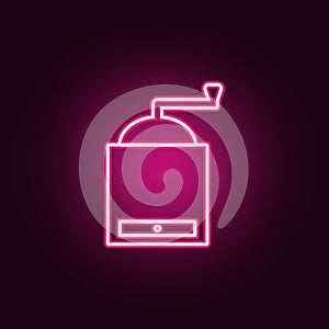 hand-held coffee grinder icon. Elements of kitchen tools in neon style icons. Simple icon for websites, web design, mobile app,
