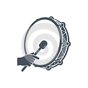 Hand-held drum minimal 2D flat solid vector icon