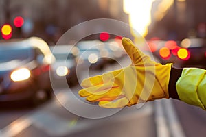 hand in highvisibility glove directing traffic