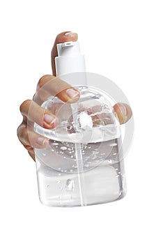 Hand hold antibacterial gel plastic container photo