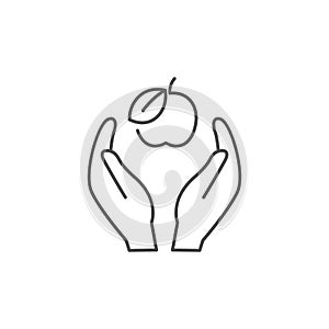 Hand hold apple line icon fruit illustration food eco healthy symbol vector icon.