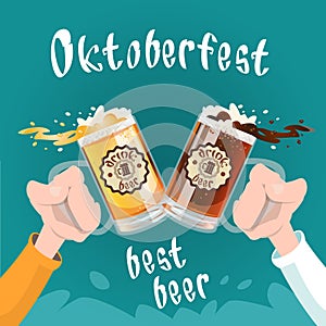 Hand Hold Beer Glass Mug Oktoberfest Festival Banner