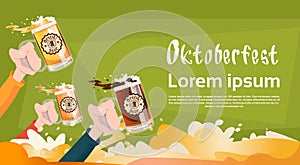 Hand Hold Beer Glass Mug Oktoberfest Festival Banner