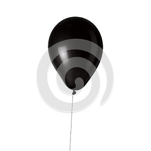 Hand hold blank black balloon mock up isolated. Balloon with black ribbon art design mockup holding in hand. Dark balon photo