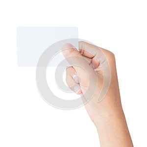 Hand hold blank card isolated with clipping path photo